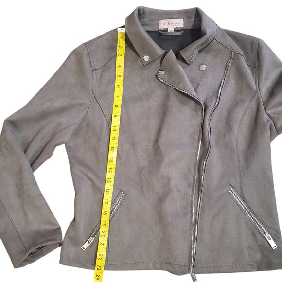 Philosophy Women's Faux Suede Moto Jacket SZ L - Picture 7 of 10